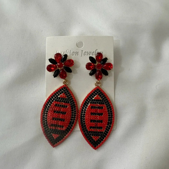 Black and Red Bling Football Earrings! - Picture 3 of 4